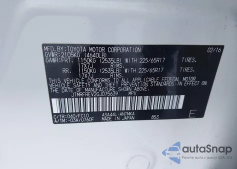 2016 Toyota Rav4 Xle from USA, damaged, VIN JTMRFREV2GJ075639